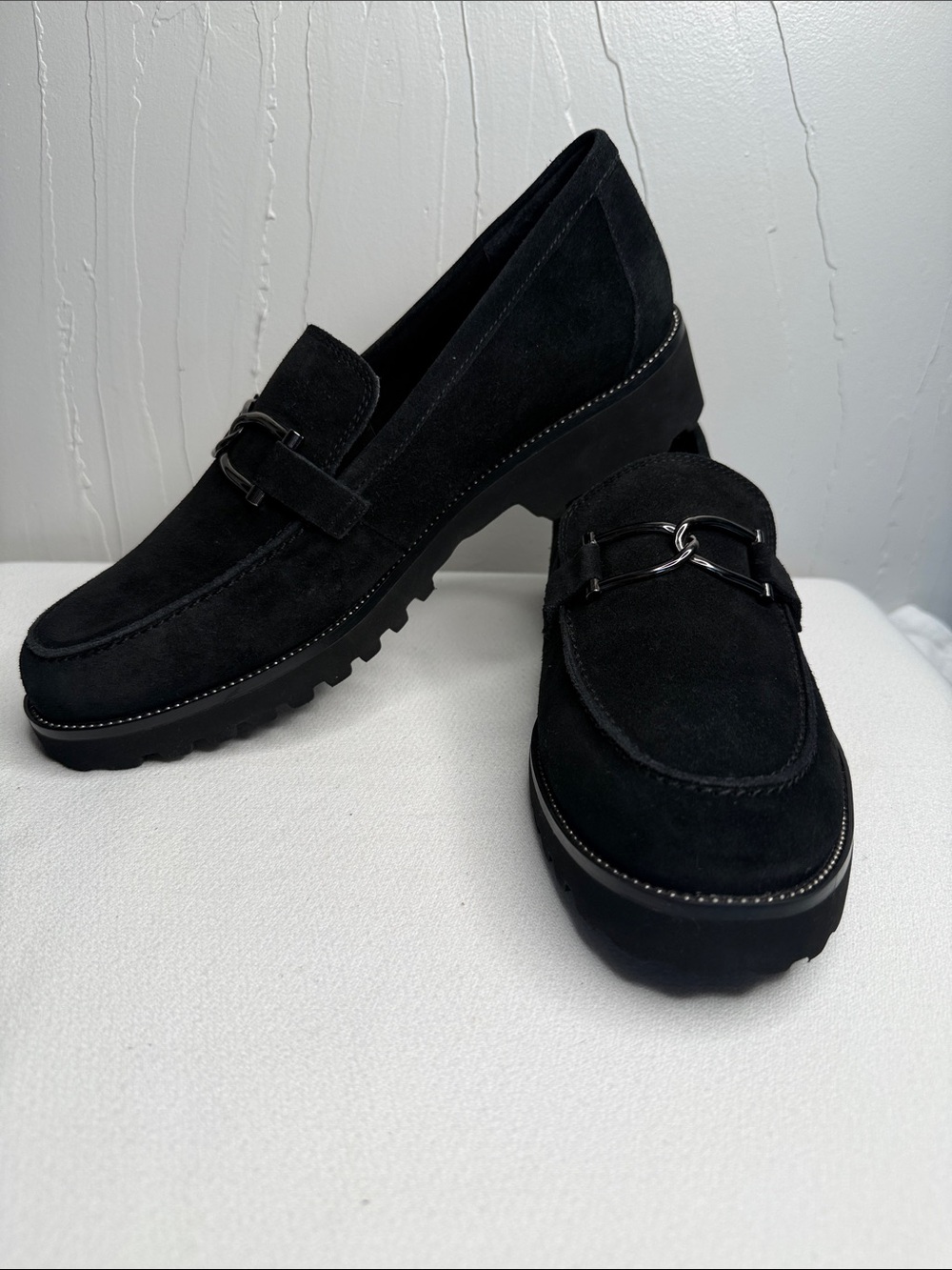 Vaneli Black Suede Women's Loafers with Silver Bit